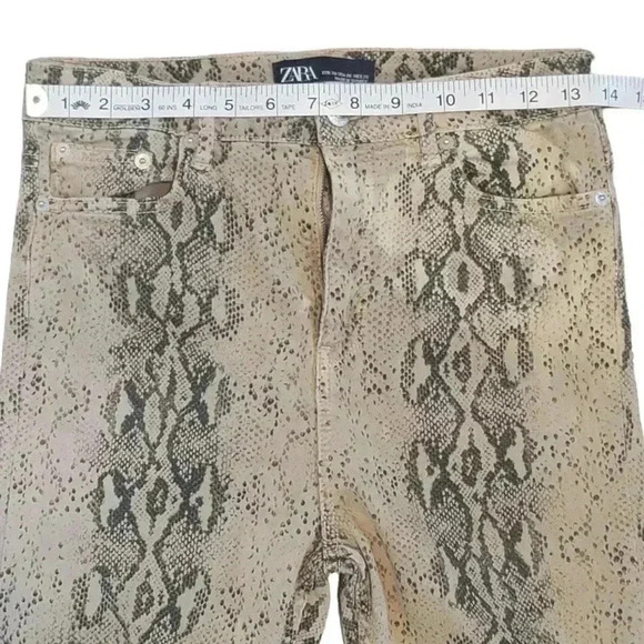 Zara Snake Skin Print High Rise High Waisted Raw Hem Skinny Jeans Size 6 - Picture 10 of 13